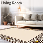 Ornate Yellow Floral Swirl Border Design Rug