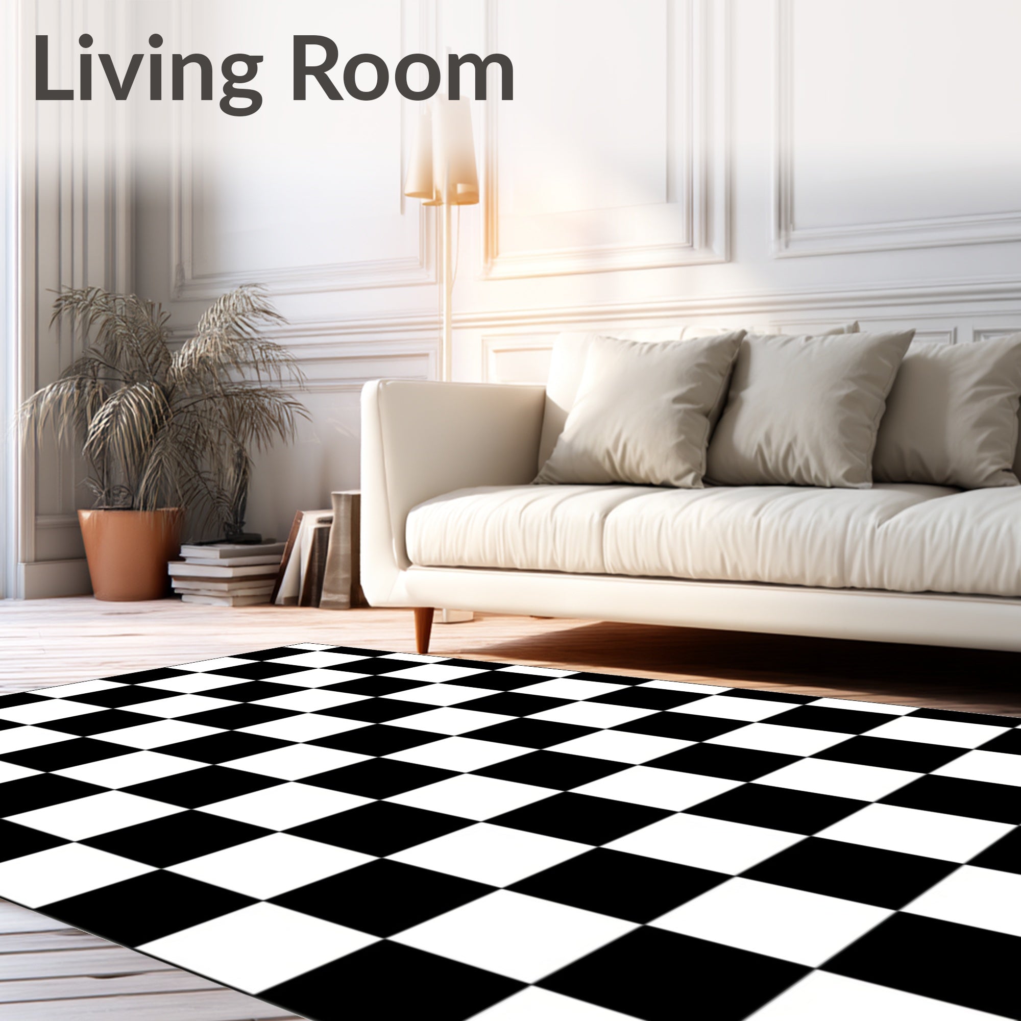Bold Black White Checkered Pattern Rug