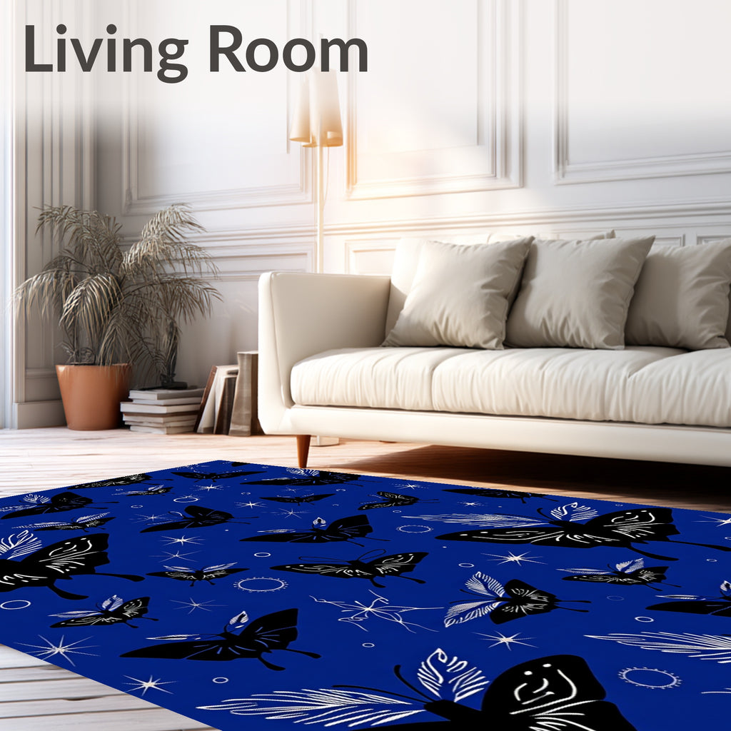 Mysterious Black Moth Star Pattern Rug