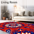 Bold Floral Mandala Red Blue Design Rug