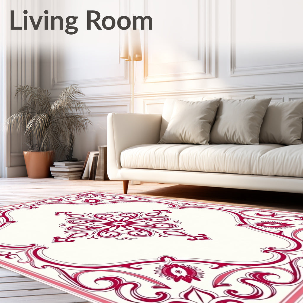 Ornate Floral Scarlet Pattern Rug