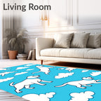 Playful White Dogs Clouds Pattern Rug