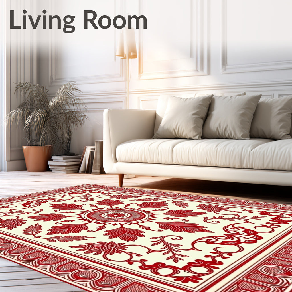 Classic Red Floral Border Design Rug
