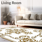 Golden Ornate Scrollwork Pattern Rug