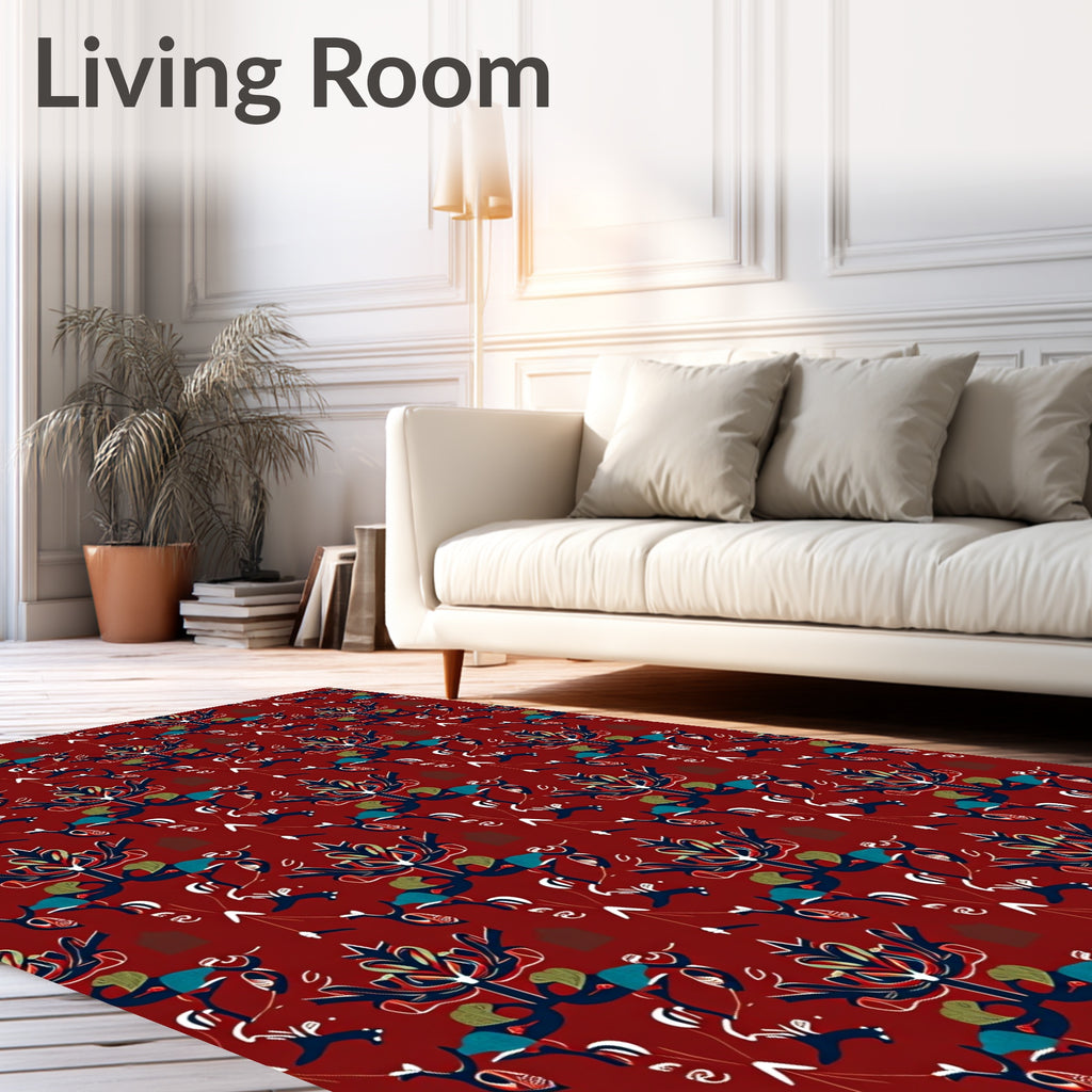 Red Indigo Floral Pattern Design Rug