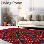 Red Indigo Floral Pattern Design Rug
