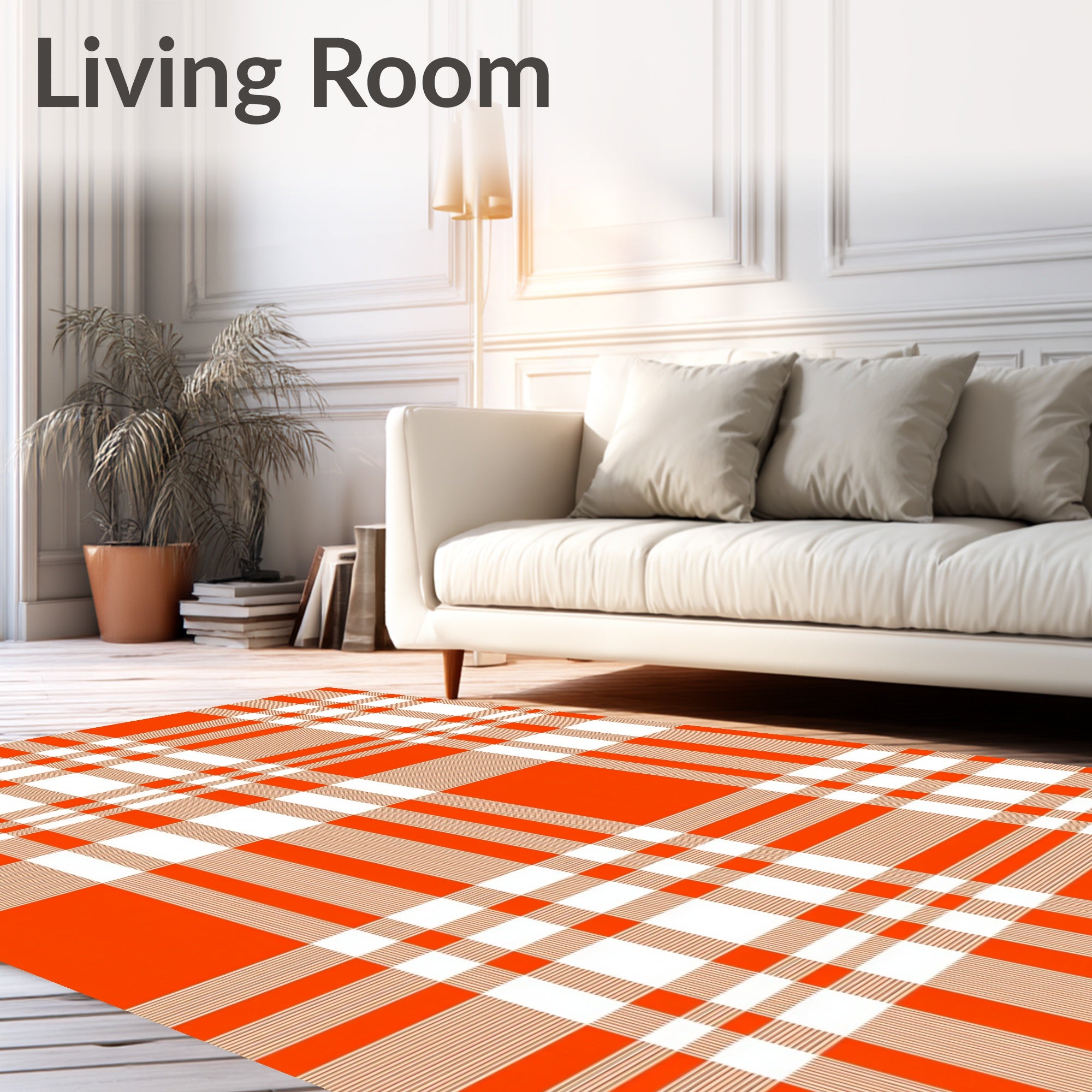 Bold Orange White Checkered Pattern Rug