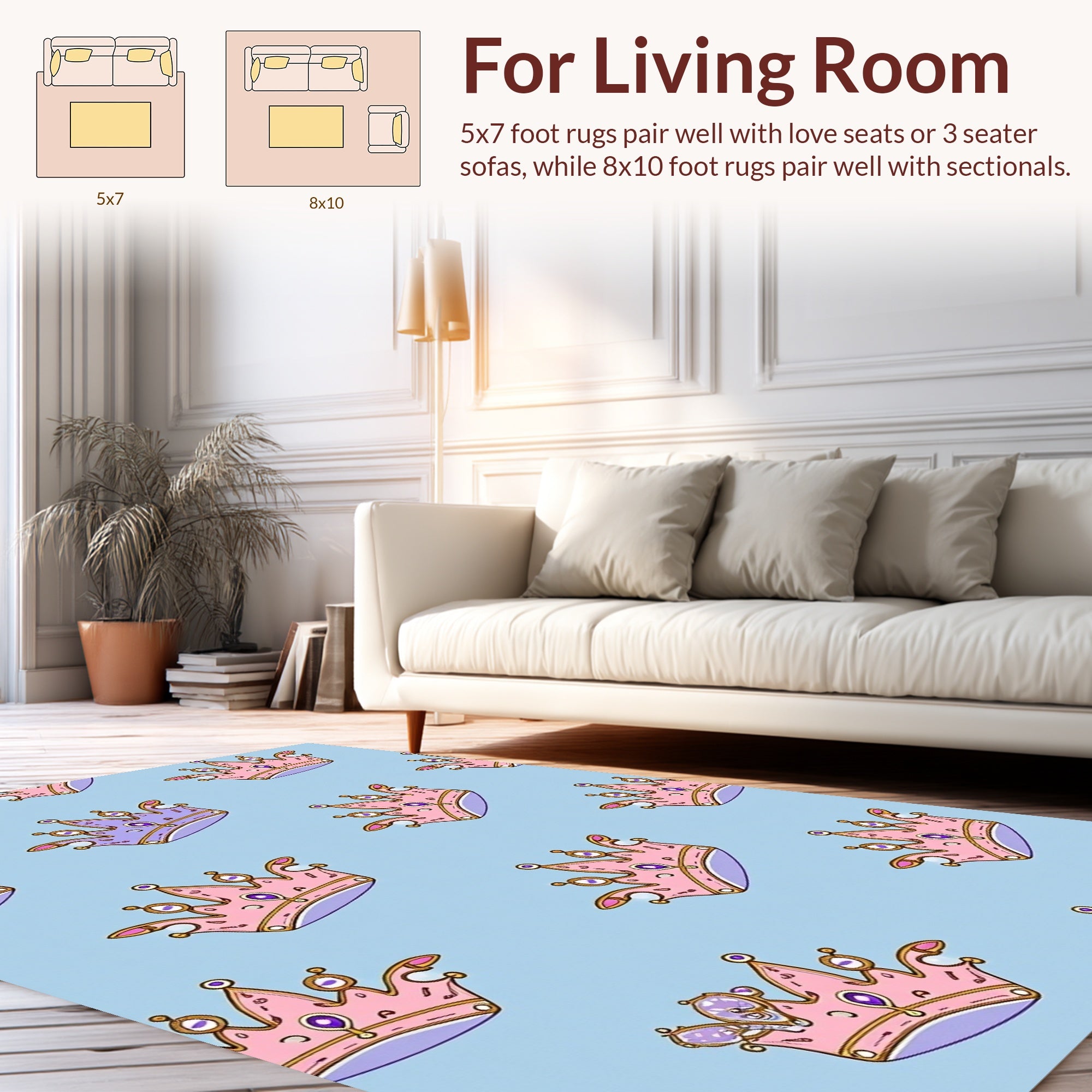 Pink Purple Crown Patterned Design Rug