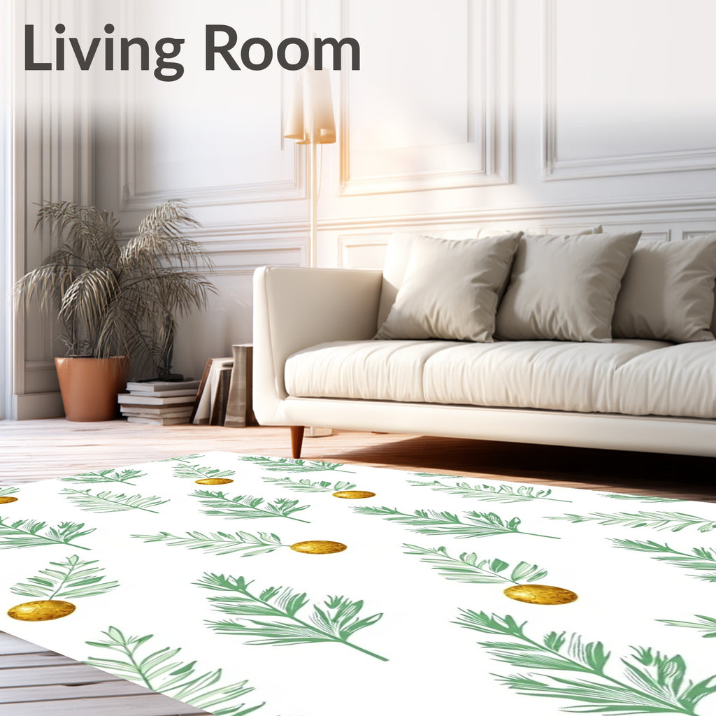Green Leaf Gold Orb Whimsical Rug