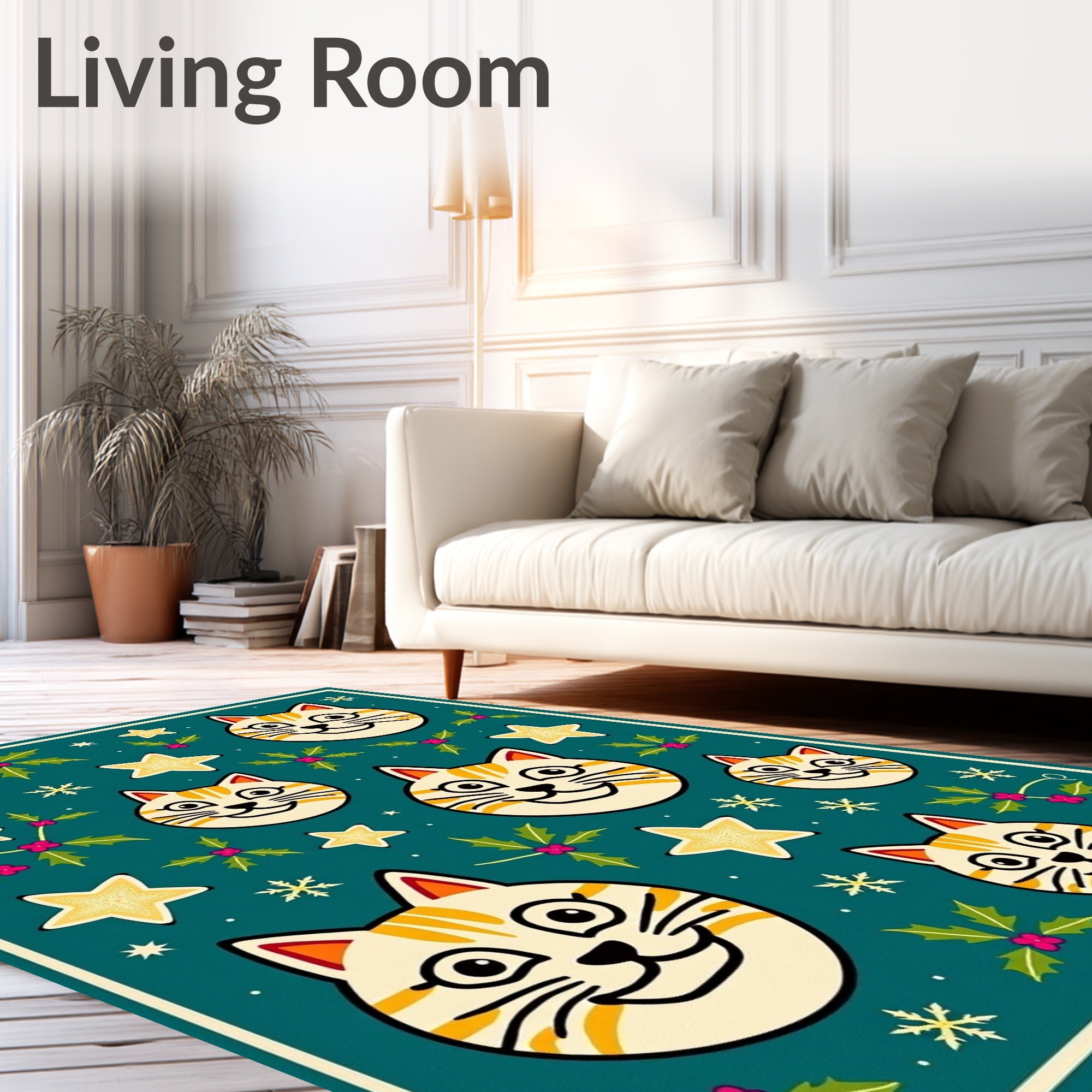 Playful Cats Stars Holly Pattern Rug