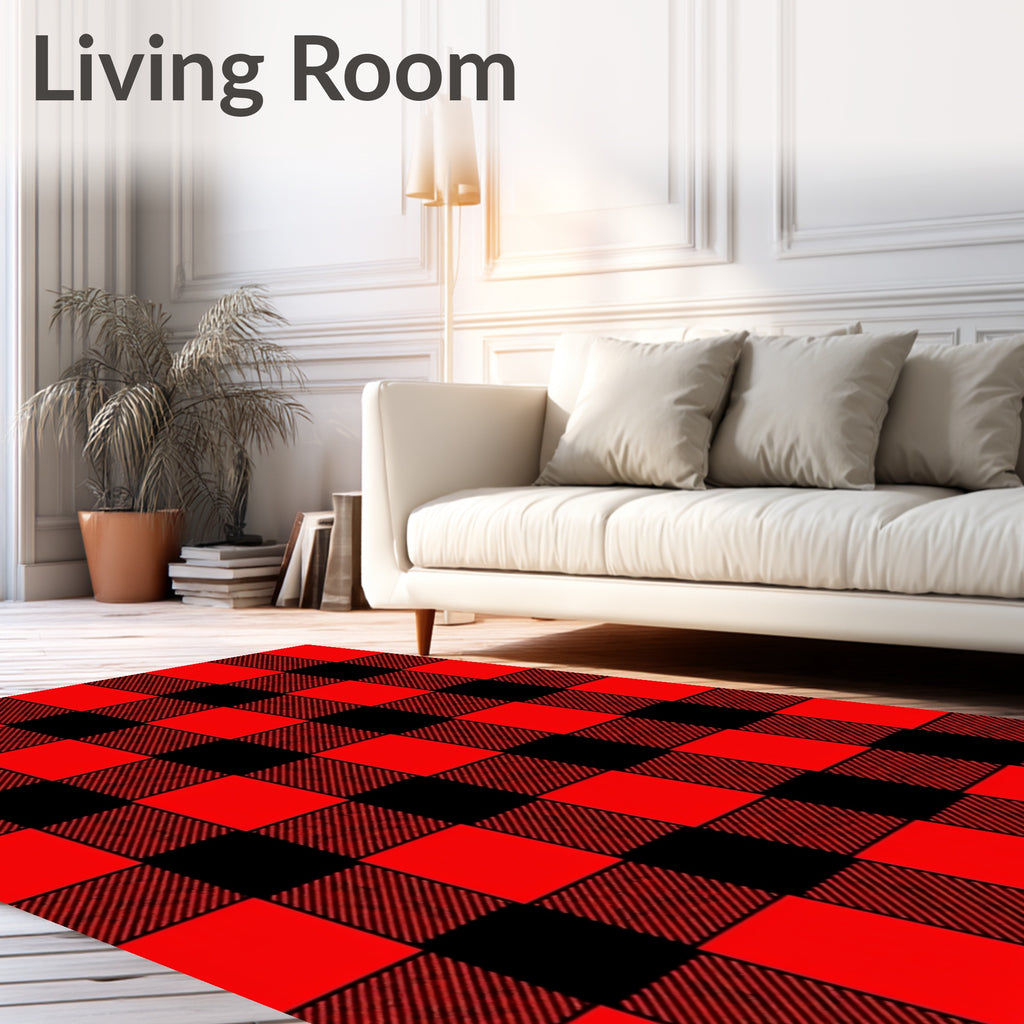 Bold Red Black Checkered Pattern Rug