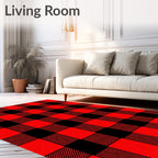 Bold Red Black Checkered Pattern Rug