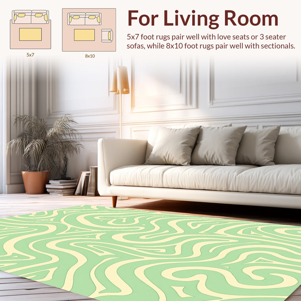 Mint And Cream Swirling Lines Rug