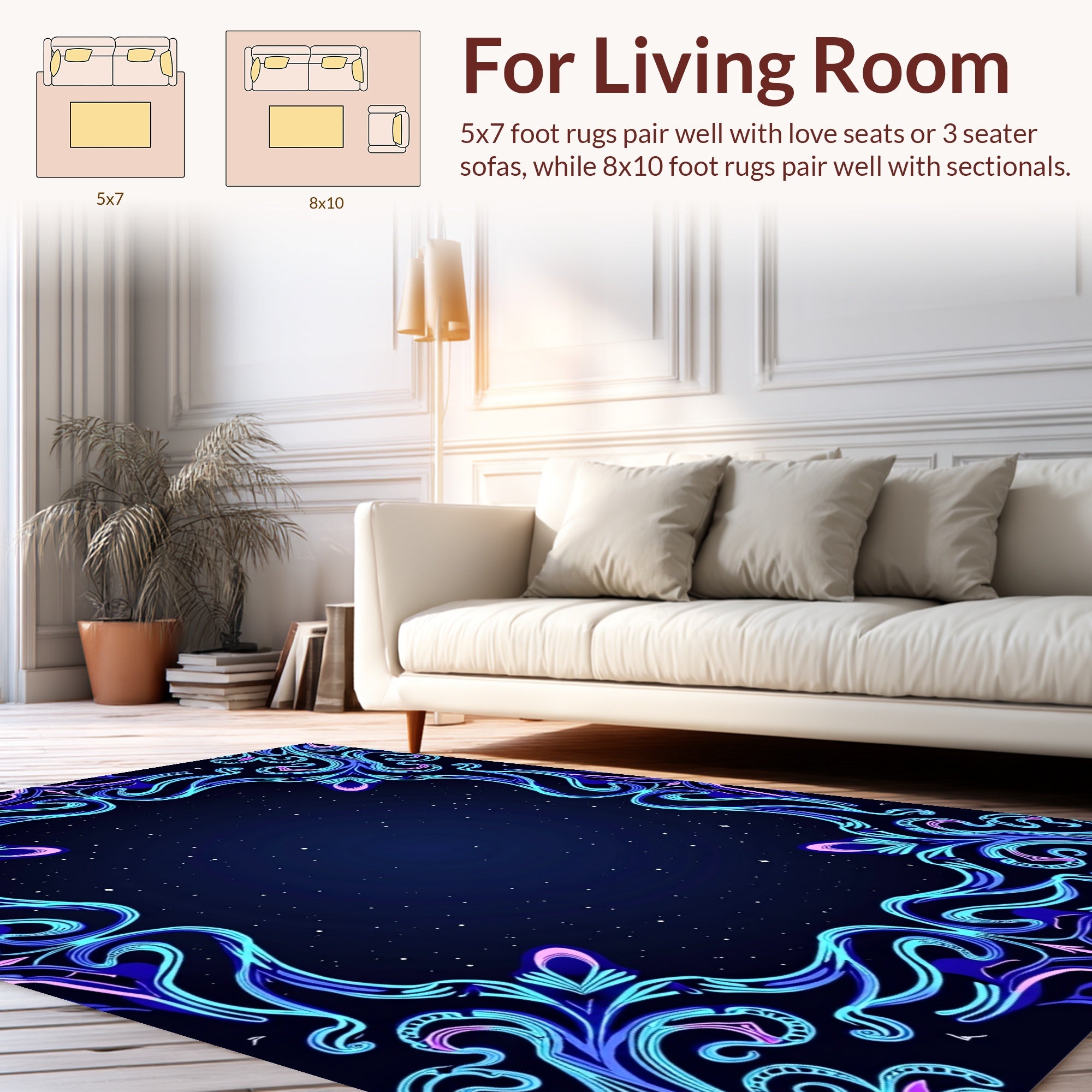 Cosmic Swirls Neon Floral Pattern Rug