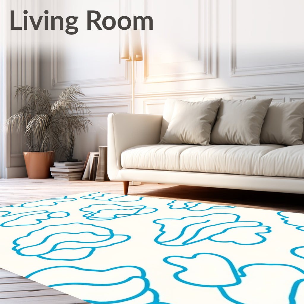 Abstract Blue Curvy Outline Pattern Rug
