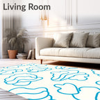 Abstract Blue Curvy Outline Pattern Rug