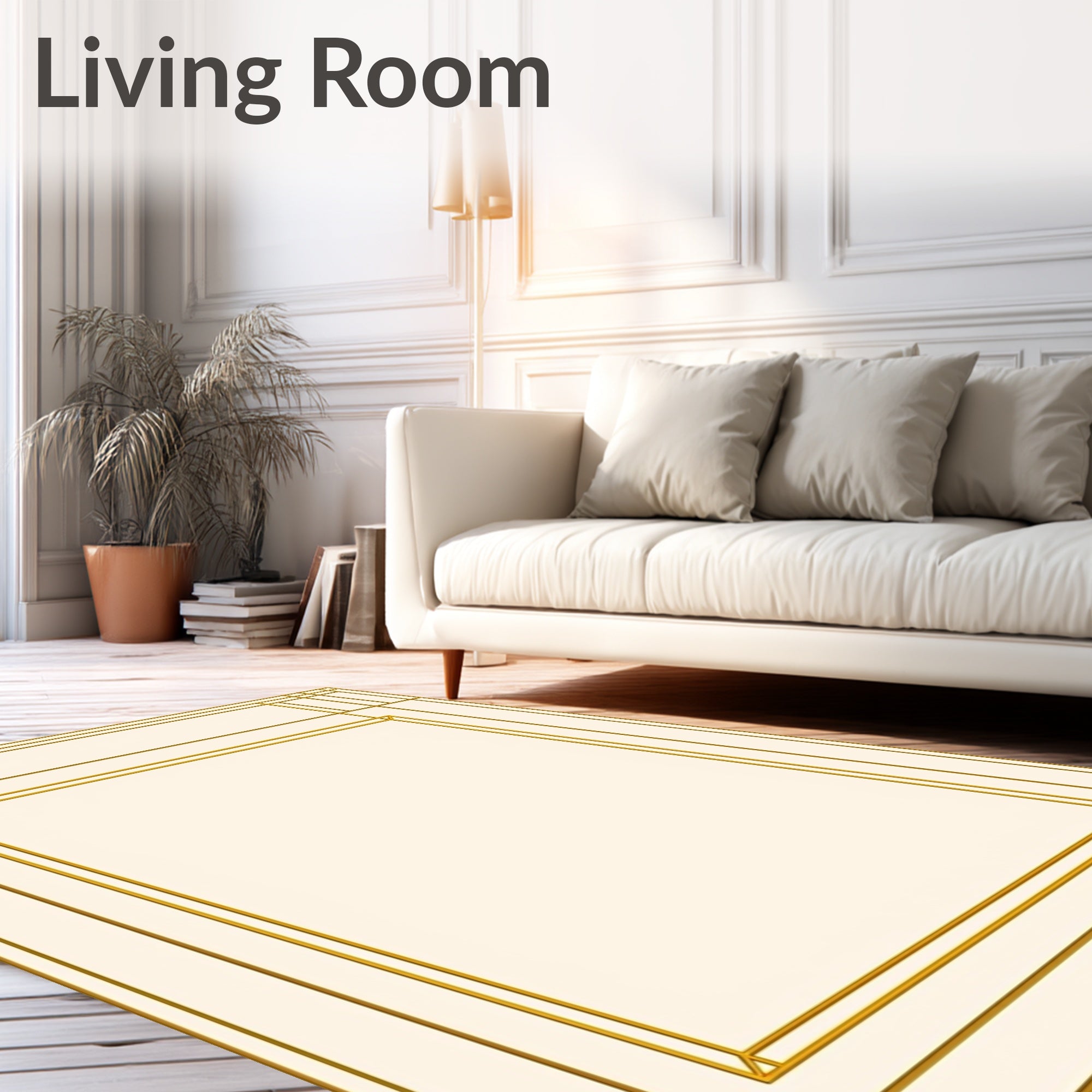 Geometric Gold Lines Frame Rug