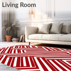 Bold Red White Interlocking Lines Design Rug