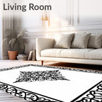Ornate Black Scroll Mandala Design Rug