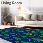 Green Trees And Yellow Stars Pattern Rug