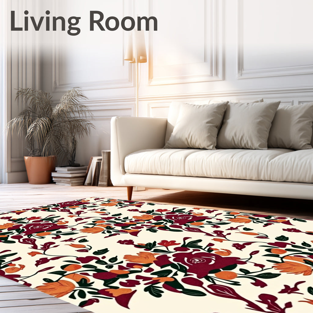 Rich Burgundy Floral Pattern Rug