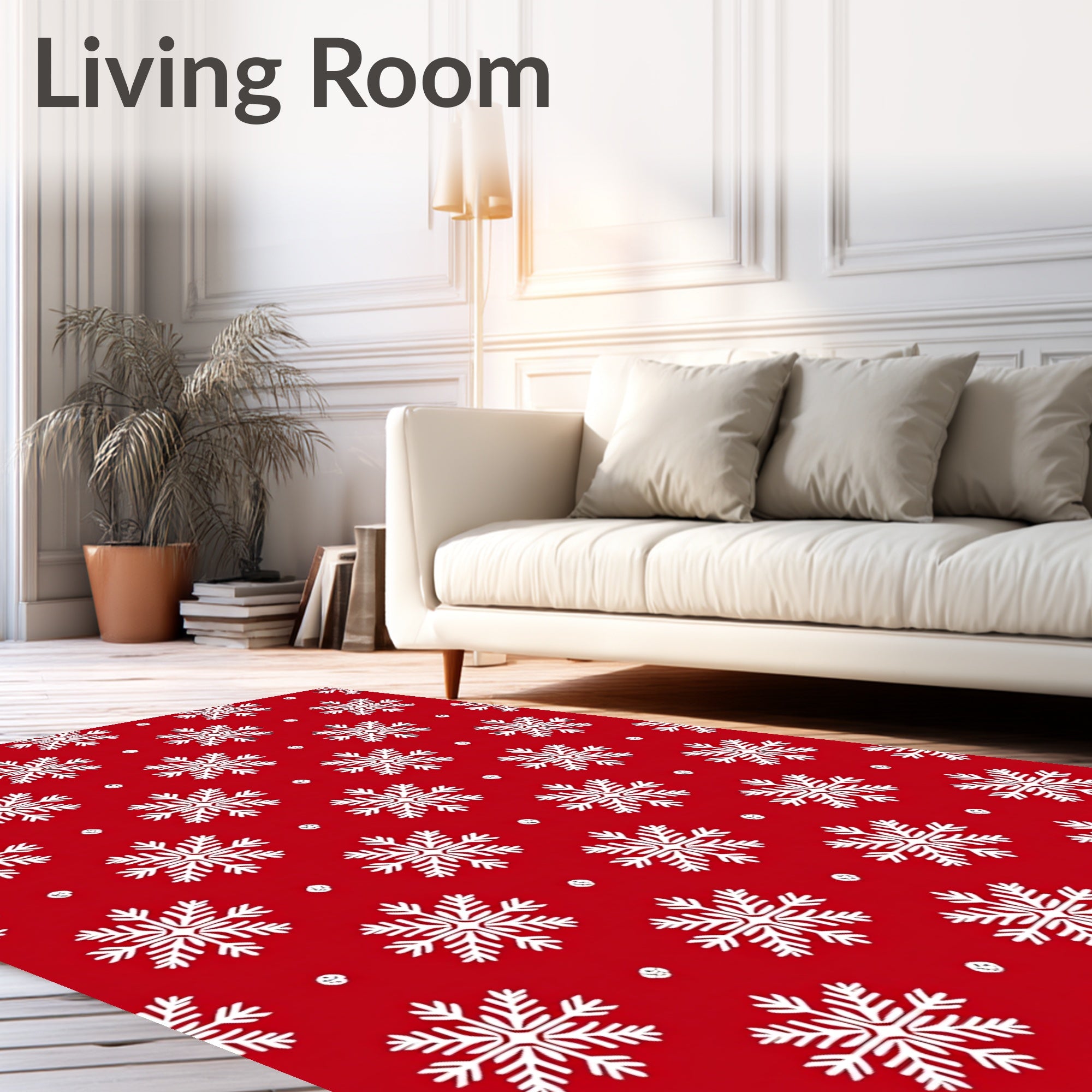 Red White Snowflake Pattern Rug