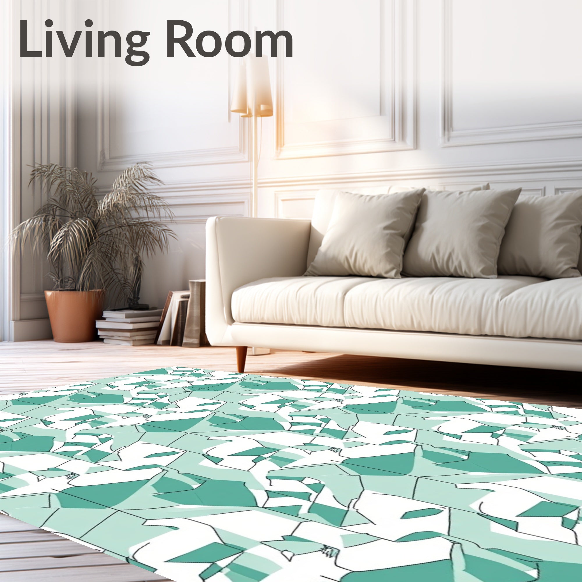 Abstract Teal Geometric Cat Pattern Rug