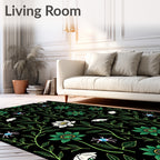Emerald Bloom and White Flower Garden Rug