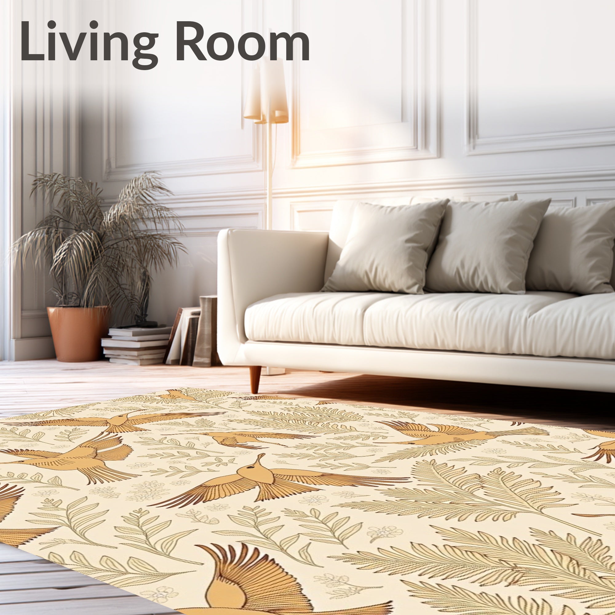 Whimsical Bird Floral Outline Pattern Rug
