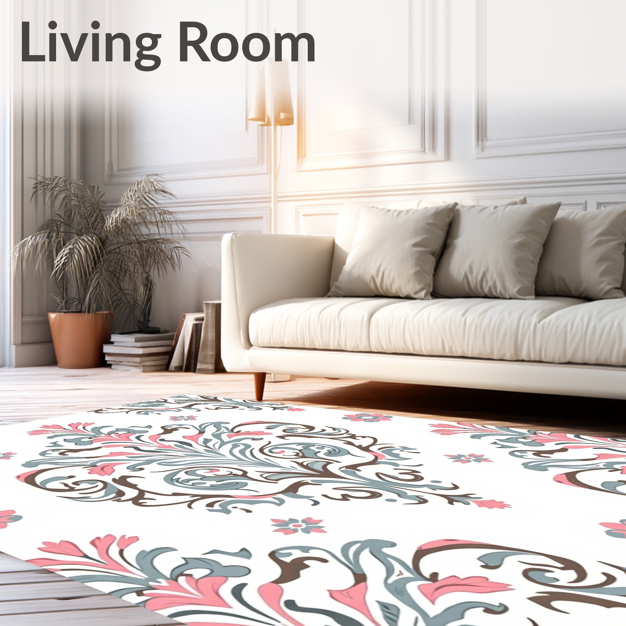 Pink Blue Floral Damask Pattern Rug