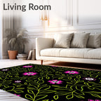 Dark Floral Vines With Pink Blooms Rug