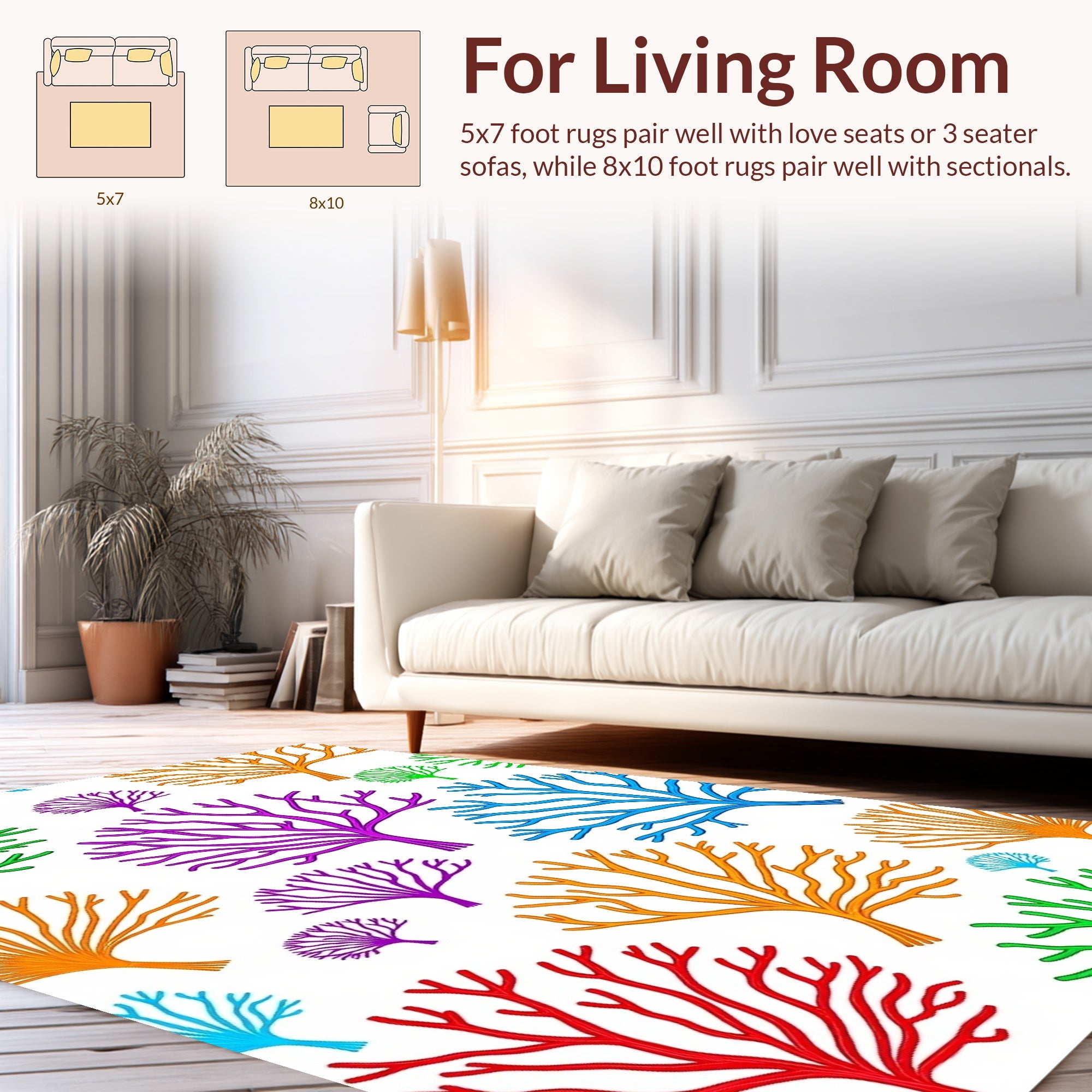 Vibrant Coral Branch Pattern Rug
