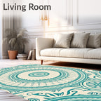 Intricate Teal Mandala Pattern Rug