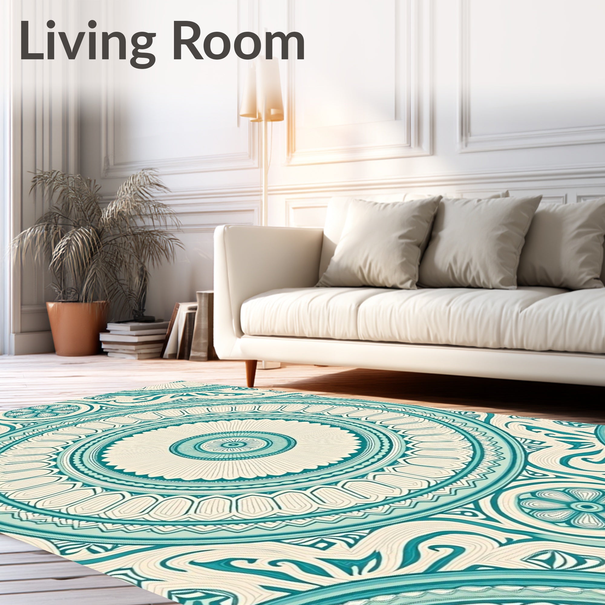 Intricate Teal Mandala Pattern Rug