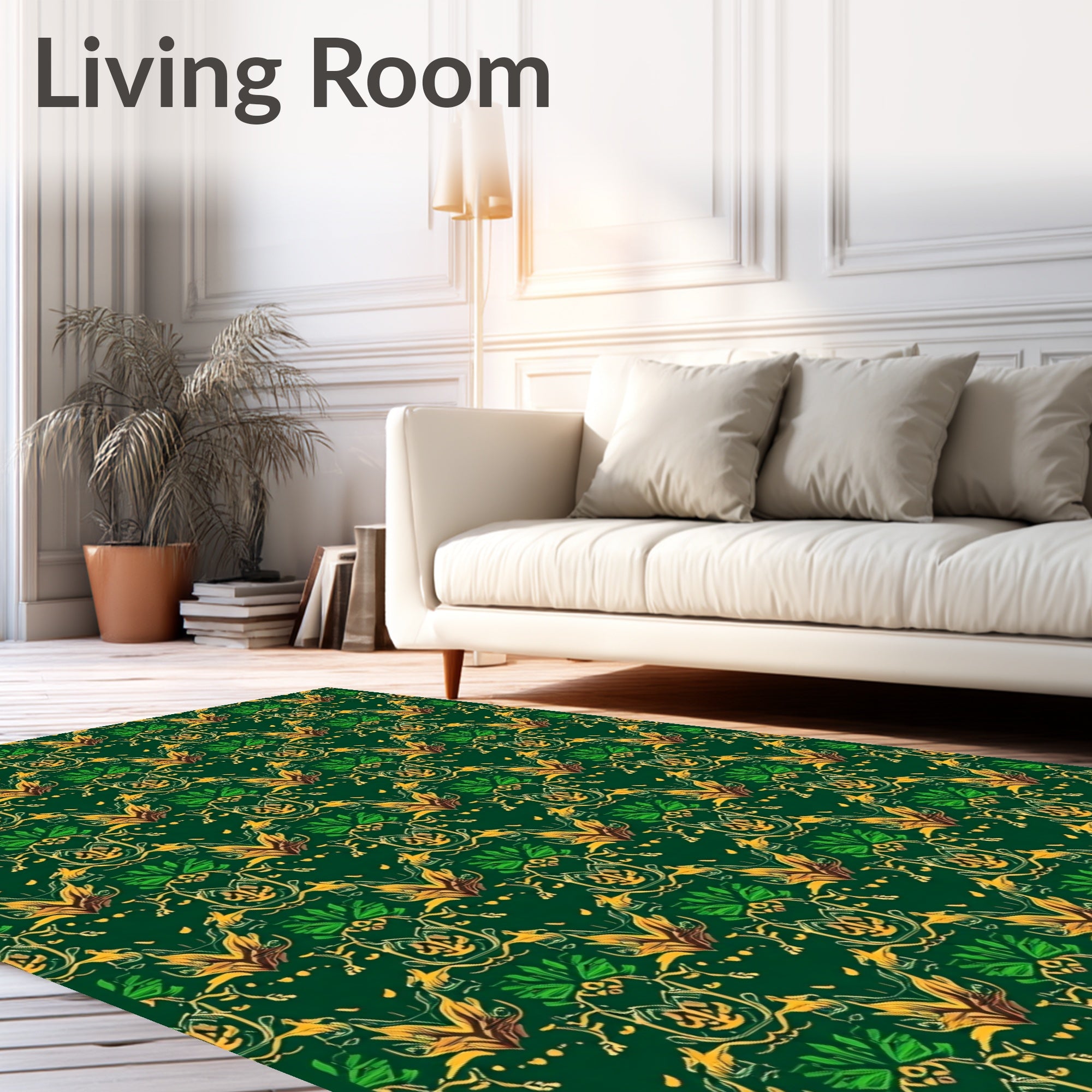 Ornate Green Gold Scarab Pattern Rug