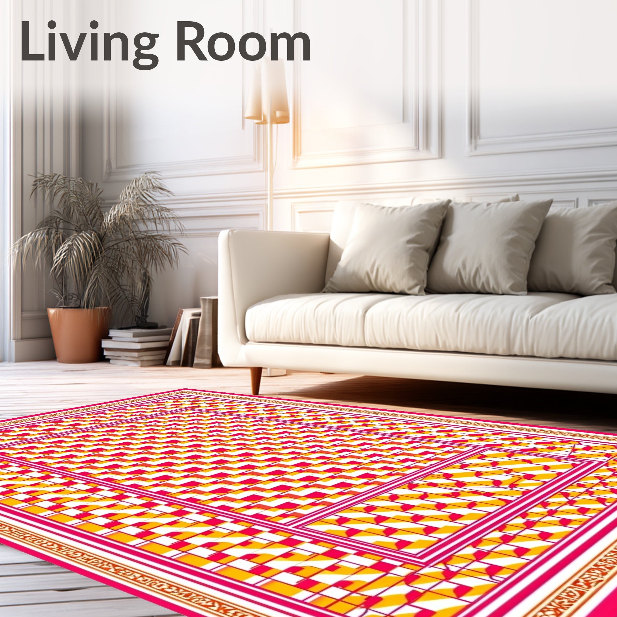 Pink Yellow Abstract Geometric Pattern Rug