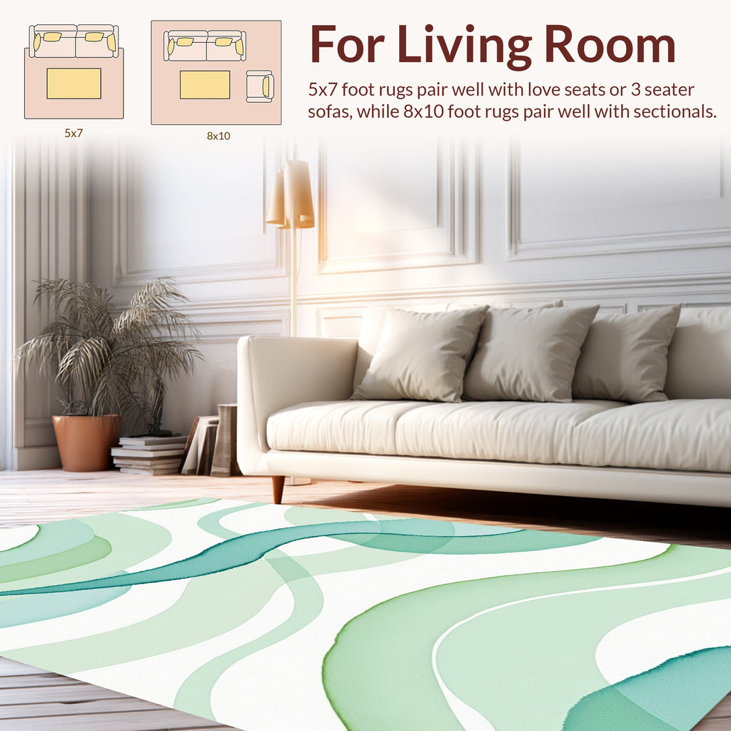 Aqua Green Watercolor Waves Design Rug