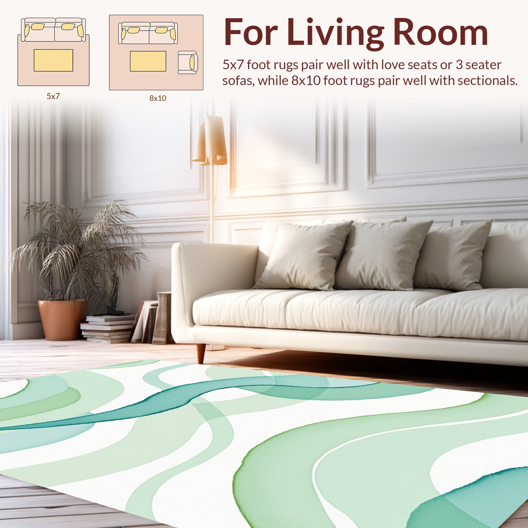 Aqua Green Watercolor Waves Design Rug
