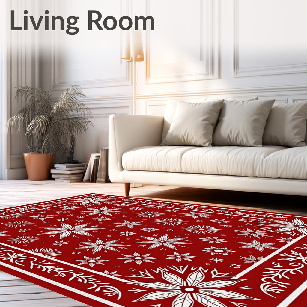 Festive Red Floral Pattern Rug