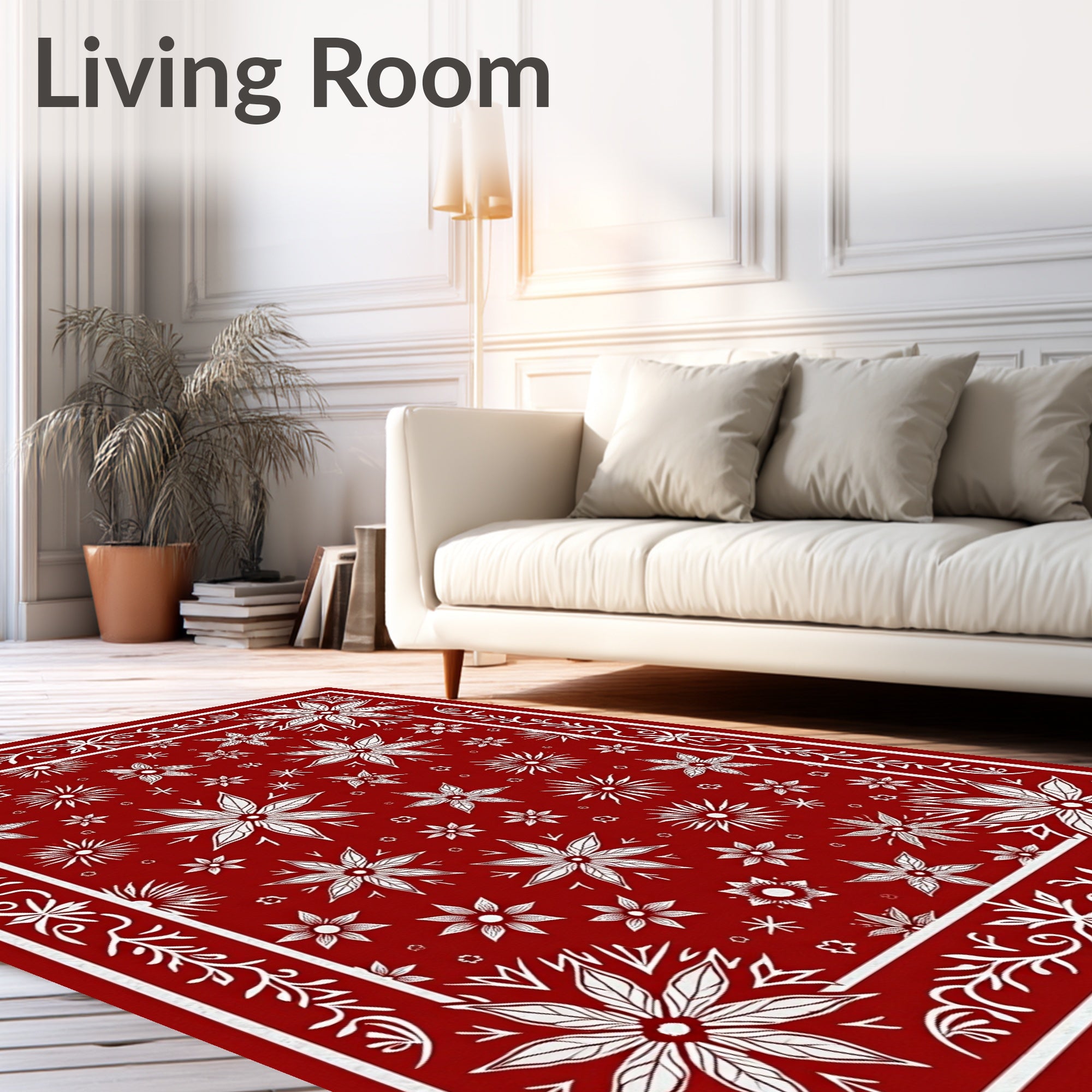 Festive Red Floral Pattern Rug