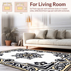 Elegant Black Cream Floral Medallion Rug