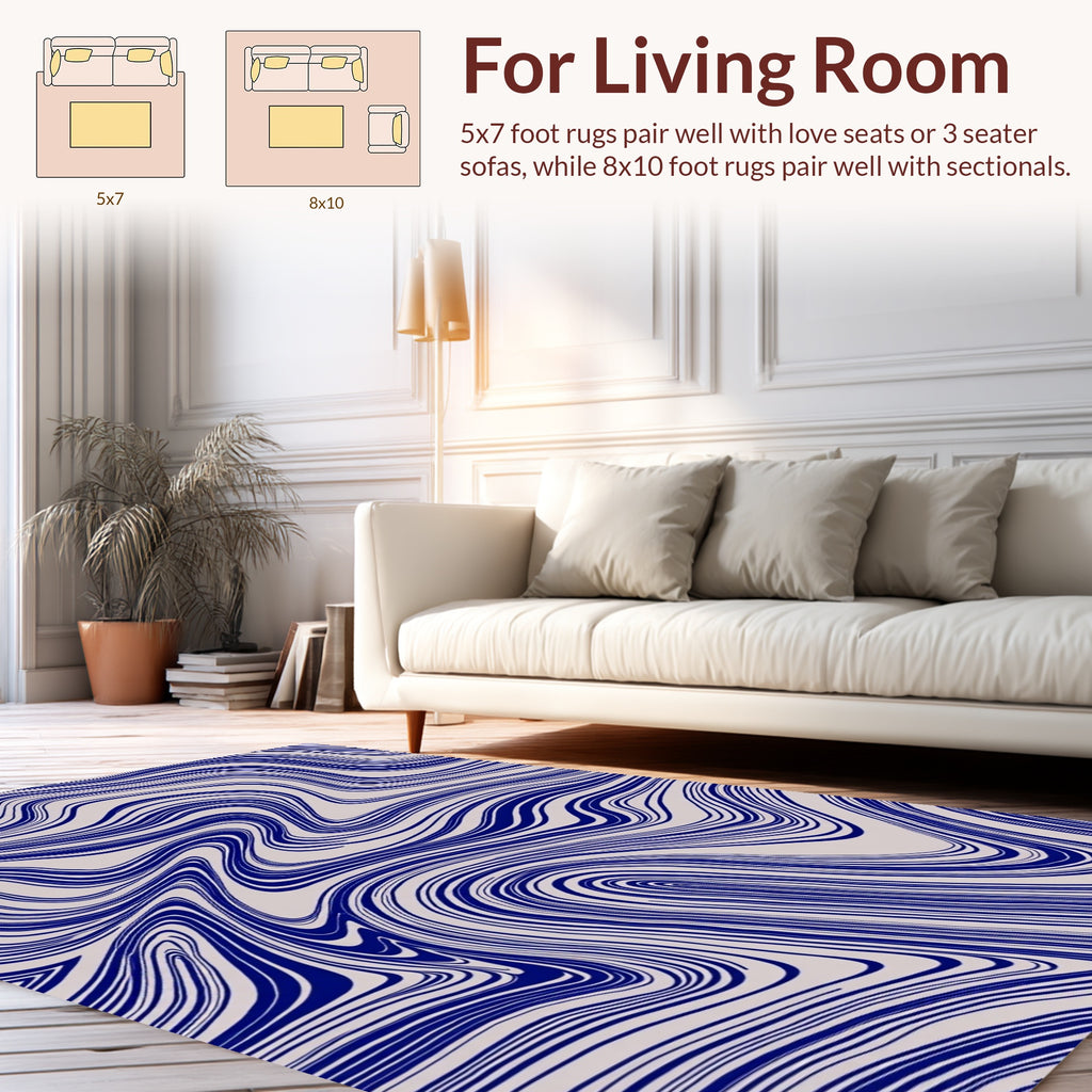 Abstract Blue Gray Flowing Lines Rug