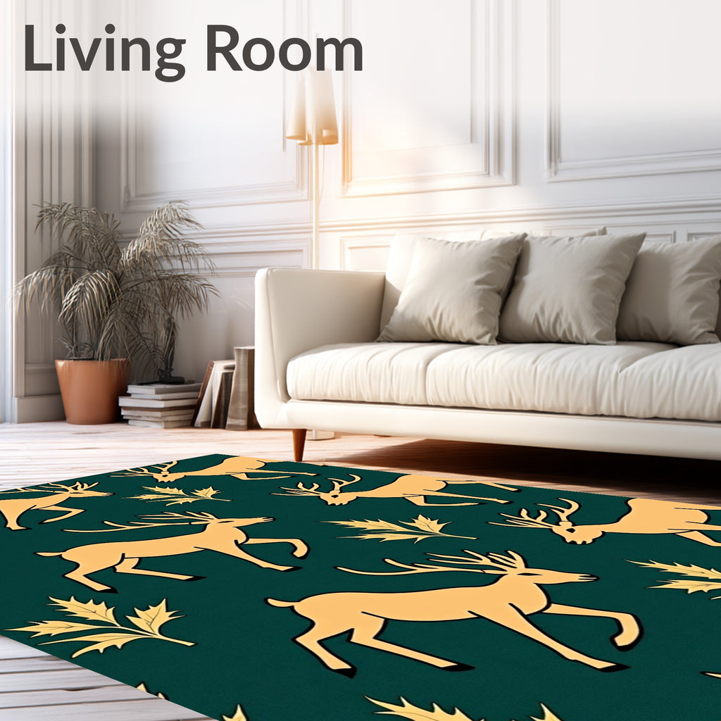 Golden Deer and Leaf Pattern Design Rug