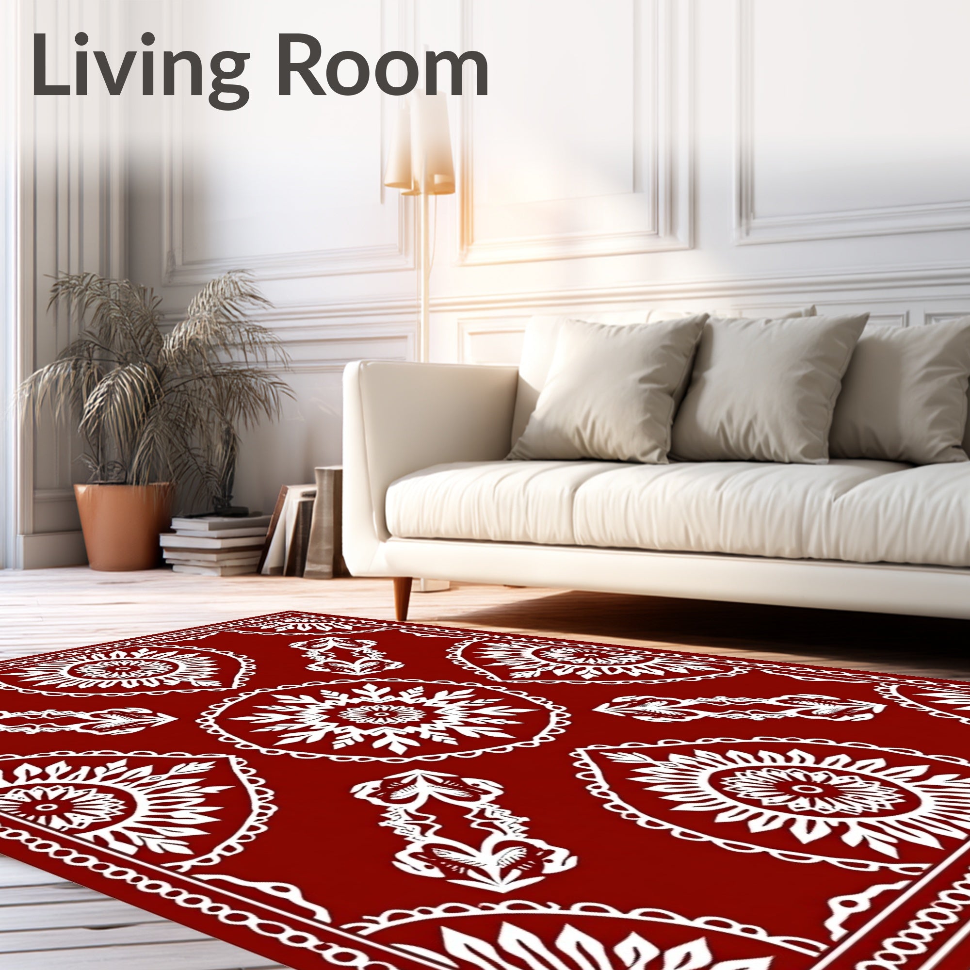 Ornamental Red White Folk Art Rug
