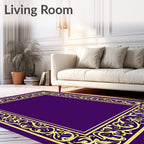 Ornate Yellow Floral Scrollwork Frame Rug