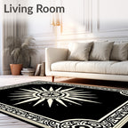 Black and Cream Sunburst Medallion Rug