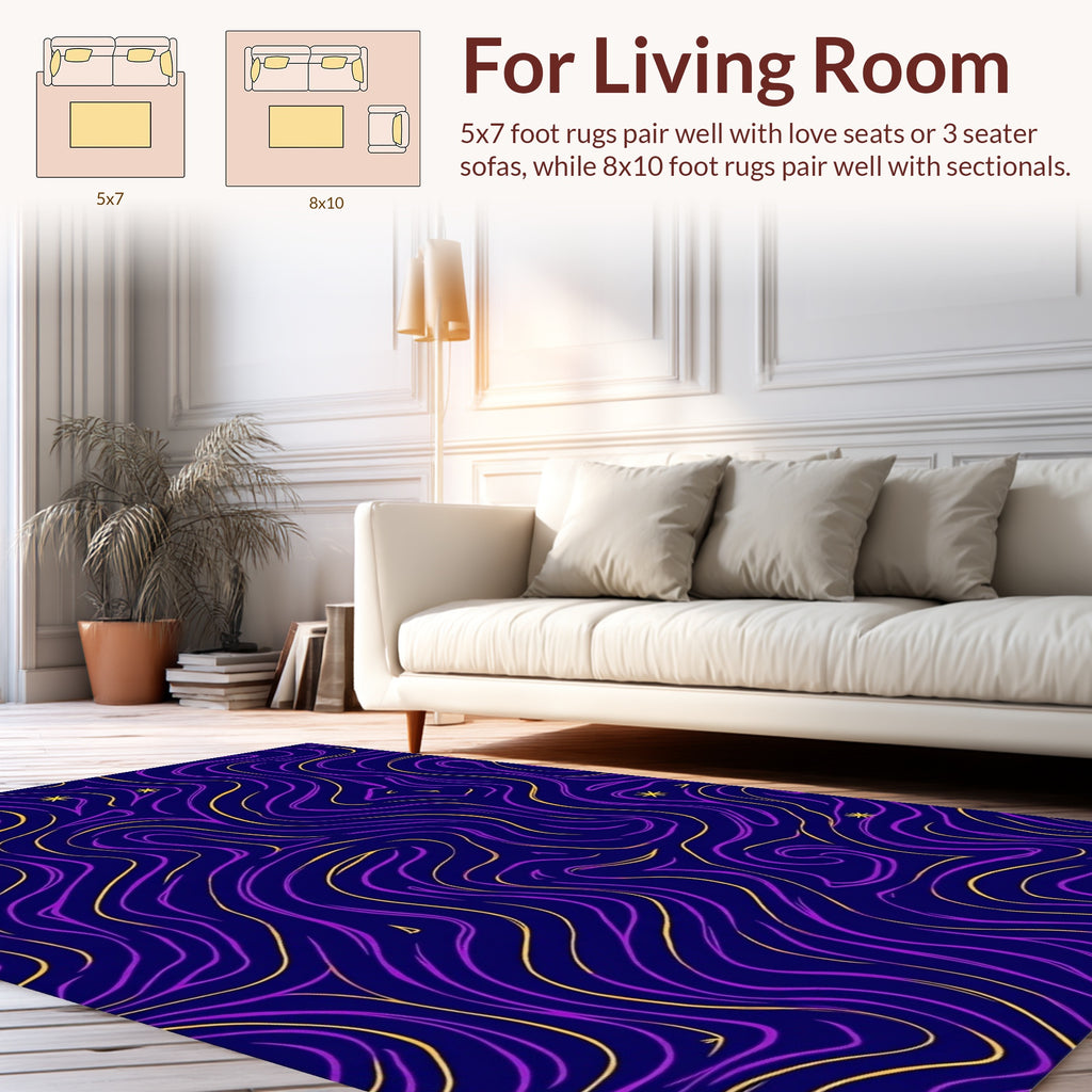 Swirling Cosmic Purple Gold Design Rug