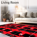 Bold Red Black White Plaid Stars Rug