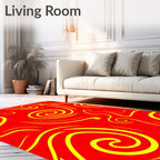 Bold Red Yellow Swirl Pattern Rug
