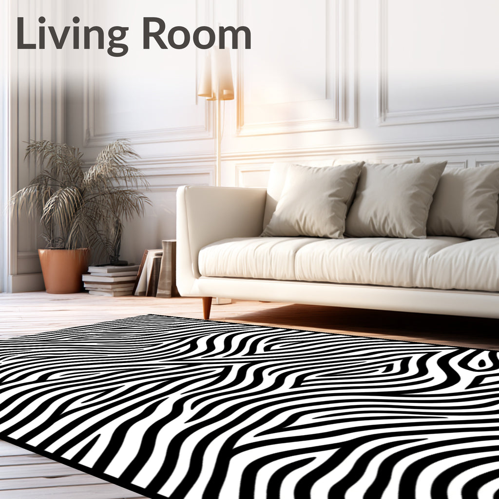 Abstract Black White Swirl Pattern Rug